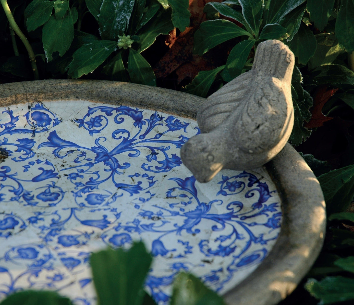 Aged Ceramic Bird Bath