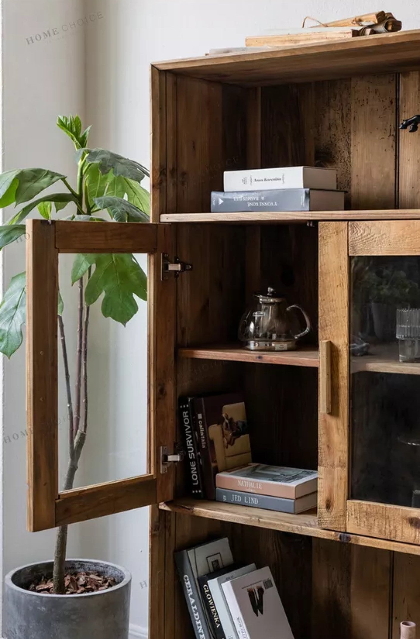 Reclaimed Wooden Storage Cabinet With Glass Doors
