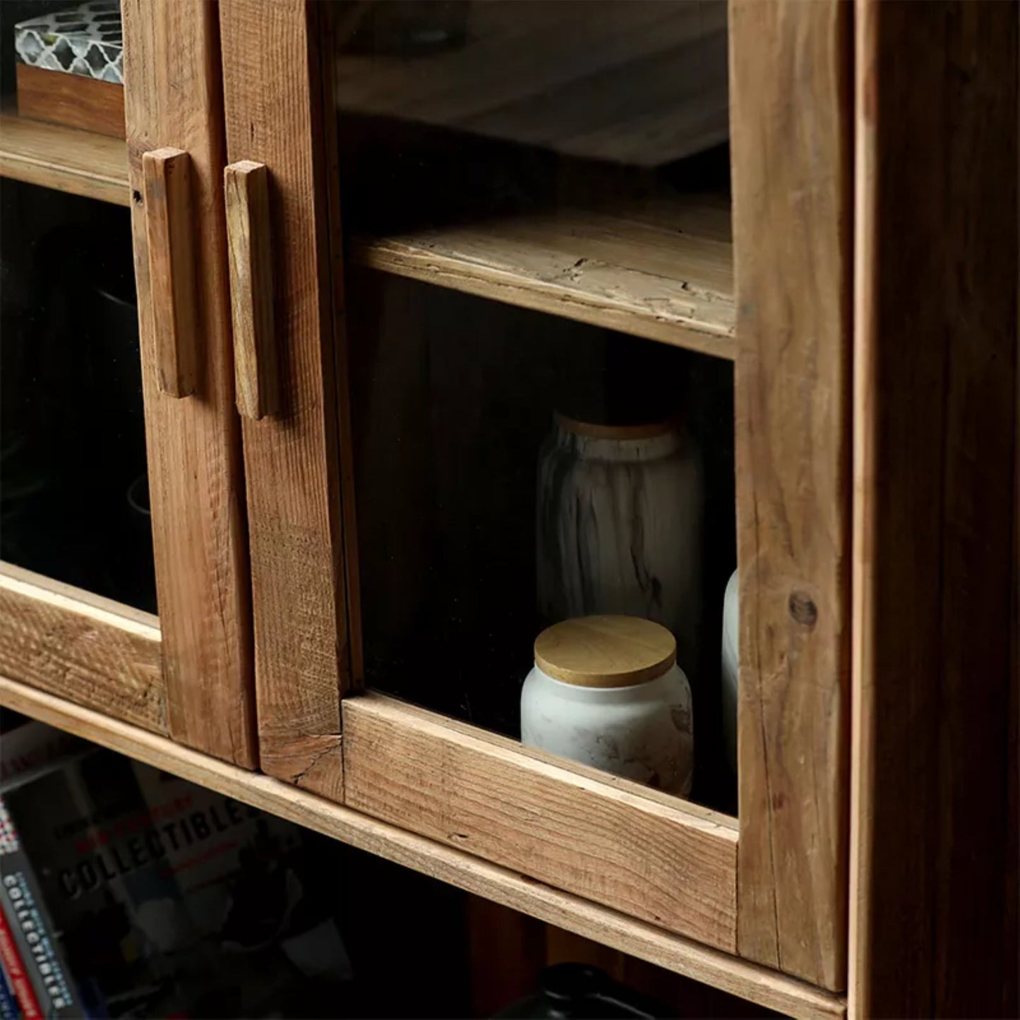 Reclaimed Wooden Storage Cabinet With Glass Doors