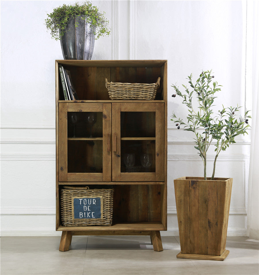 Reclaimed Wooden Storage Cabinet With Glass Doors