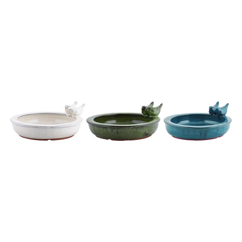 Ceramic Round Bird Bath ~ Assorted
