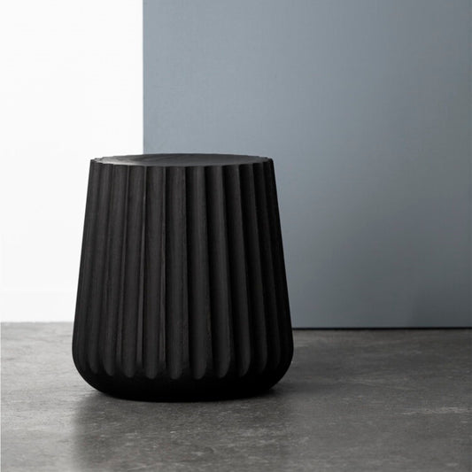 Fluted Wooden Stool, Black, Dia 22 inch