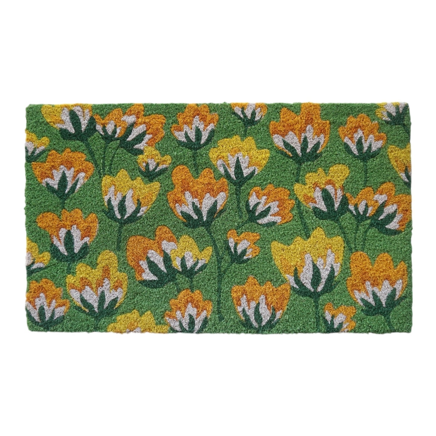 Floral Pattern Coir Doormat, Green
