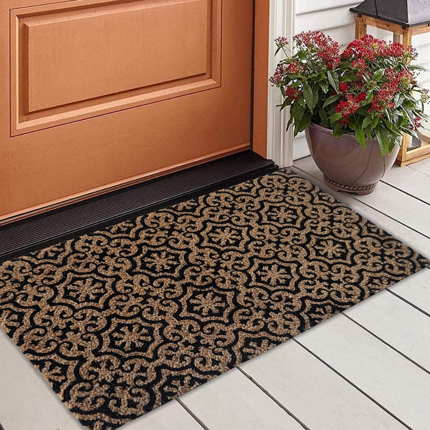 Mosaic Pattern Coir Doormat, Natural, PVC Tufted