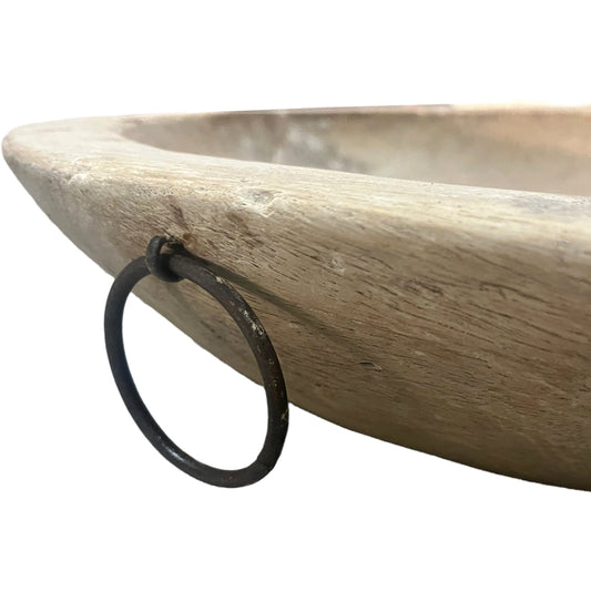 Old Natural Finish Bowl With Iron Handle, 18 To 20 In