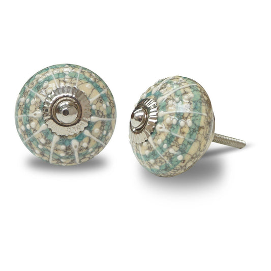 Knob, ceramic, Turquoise Concentric Circle & White li