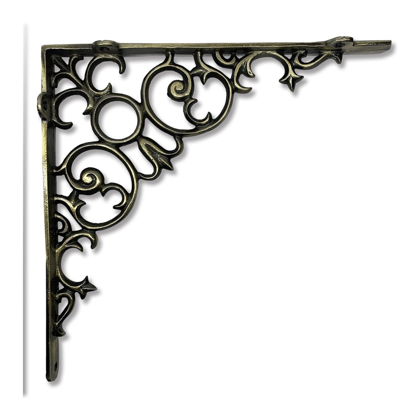 Shelf Bracket, Scroll, Large, Antique Brass