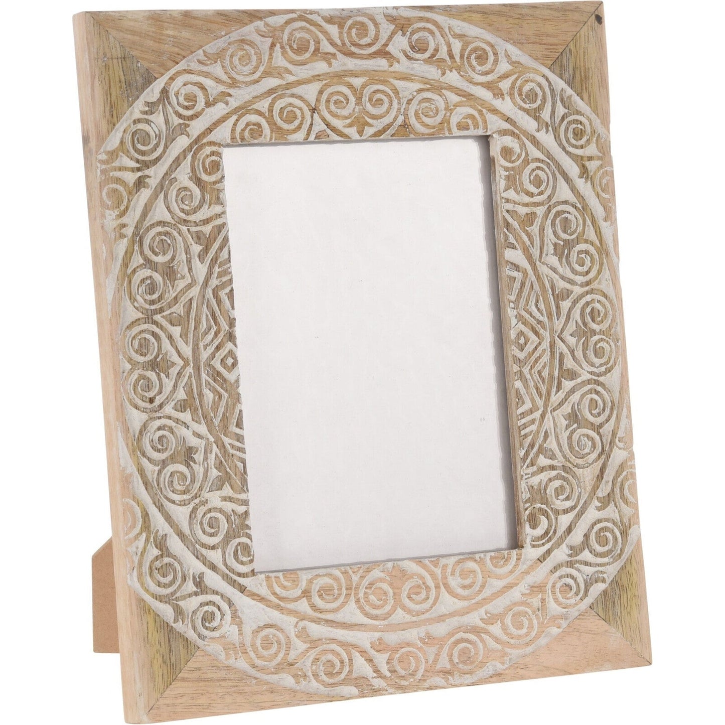 Photo Frame, With White Carving Finish, Mango Wood (KI-2132)