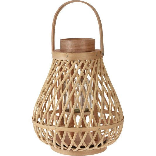 Lantern With Glass Inside, Rattan/Glass, Naturel C