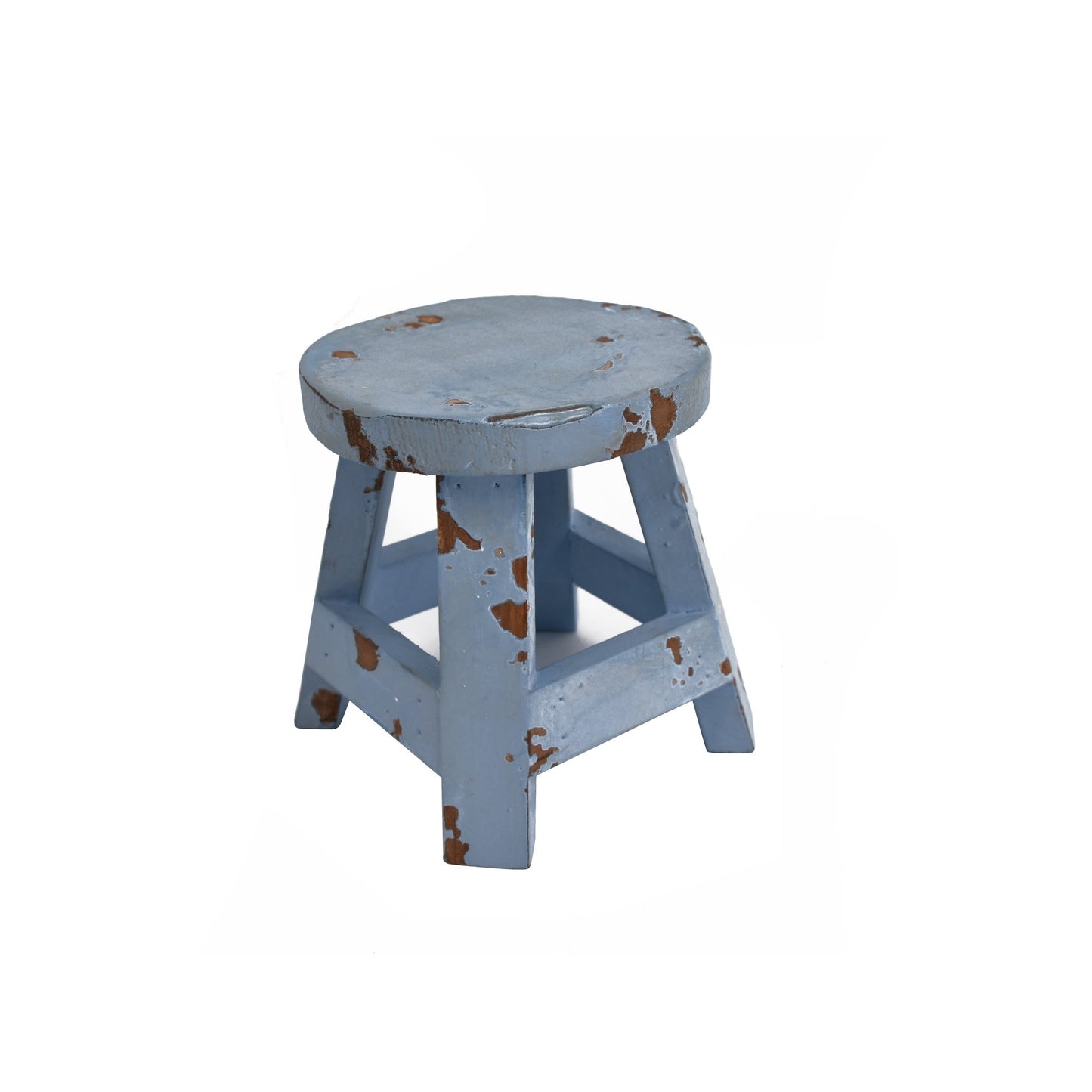 Round Wooden Stool, Blue