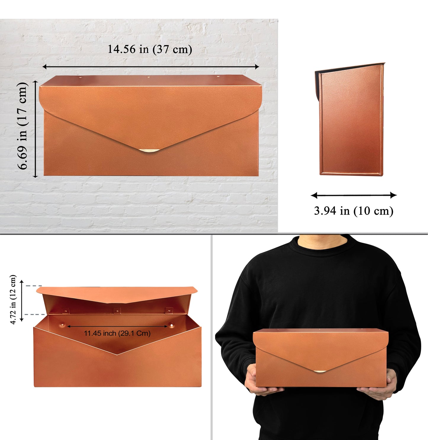 Long Envelope Mailbox, Copper Finish