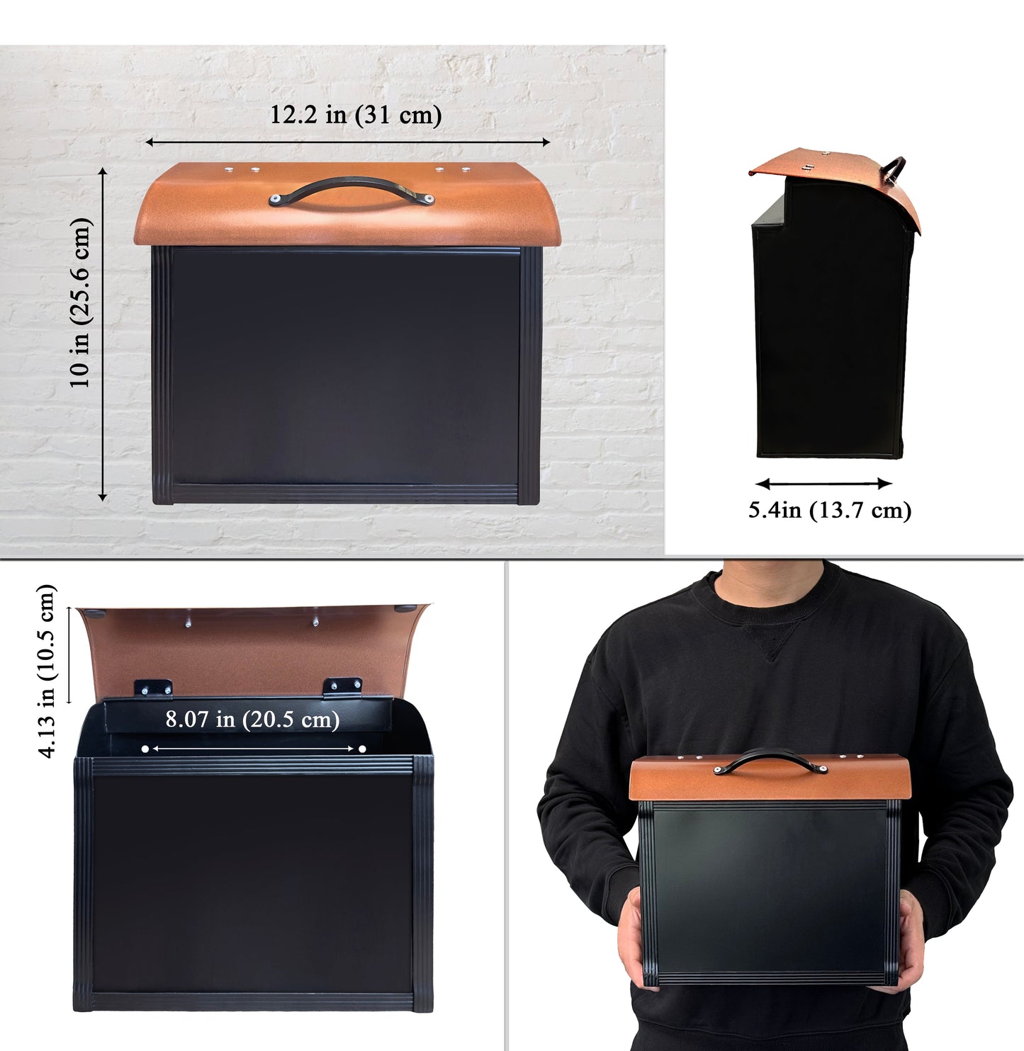 Mailbox with Handle, Black & Copper