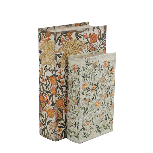Set of 2 Decorative Book Boxes with Multi-Colored Floral Mo