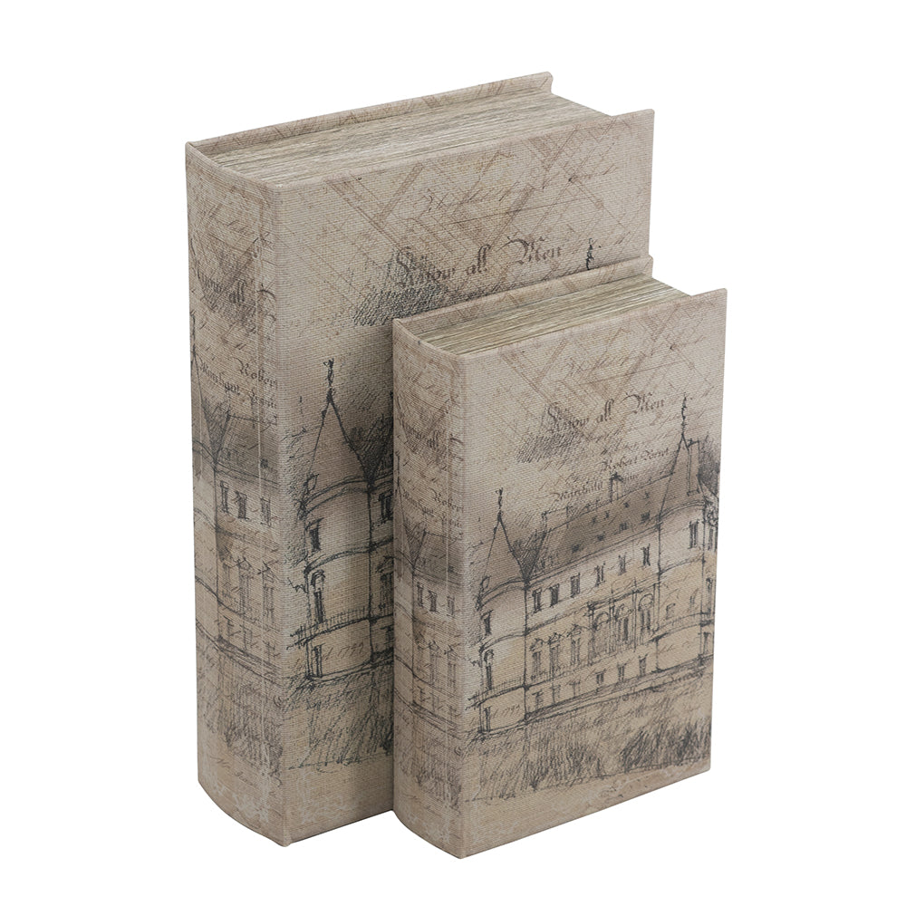 Set of 2 Decorative Book Boxes with Architectural Sketch Mo