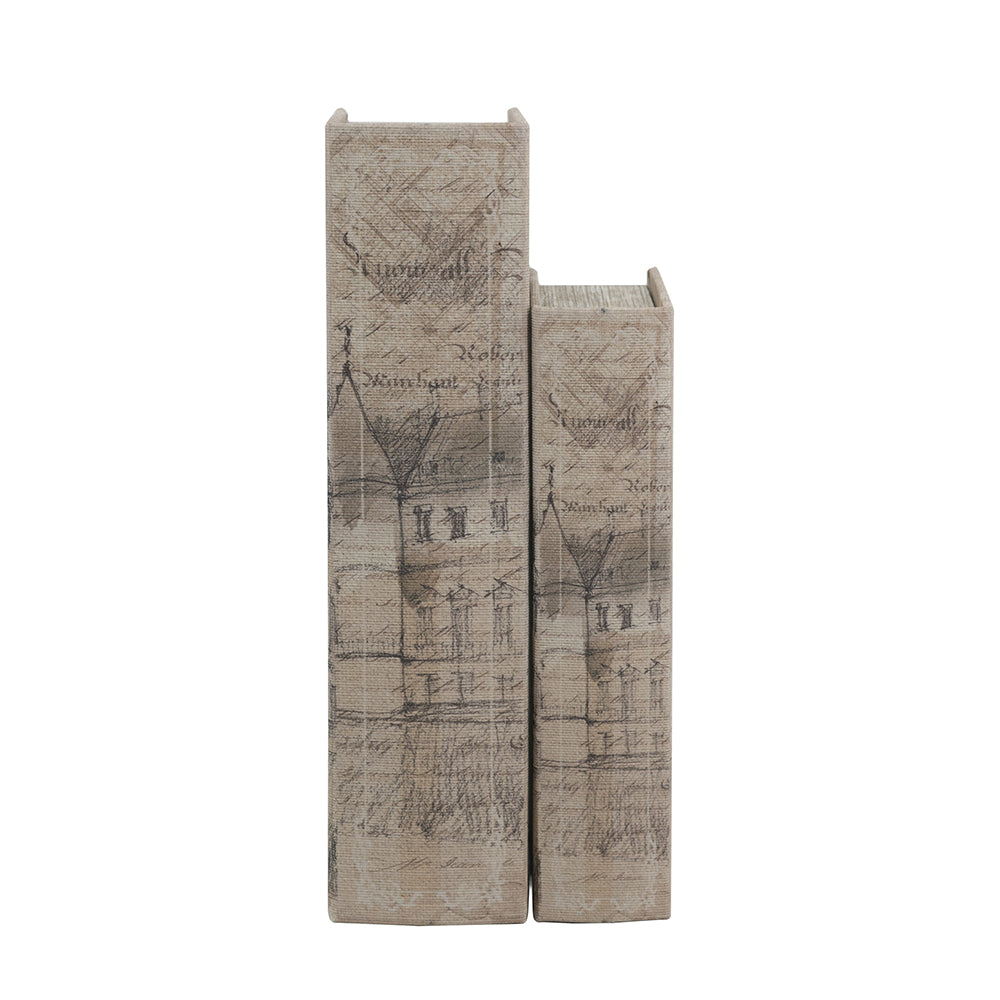Set of 2 Decorative Book Boxes with Architectural Sketch Mo