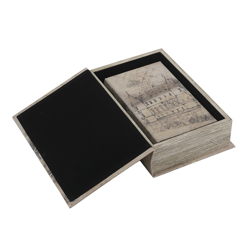 Set of 2 Decorative Book Boxes with Architectural Sketch Mo