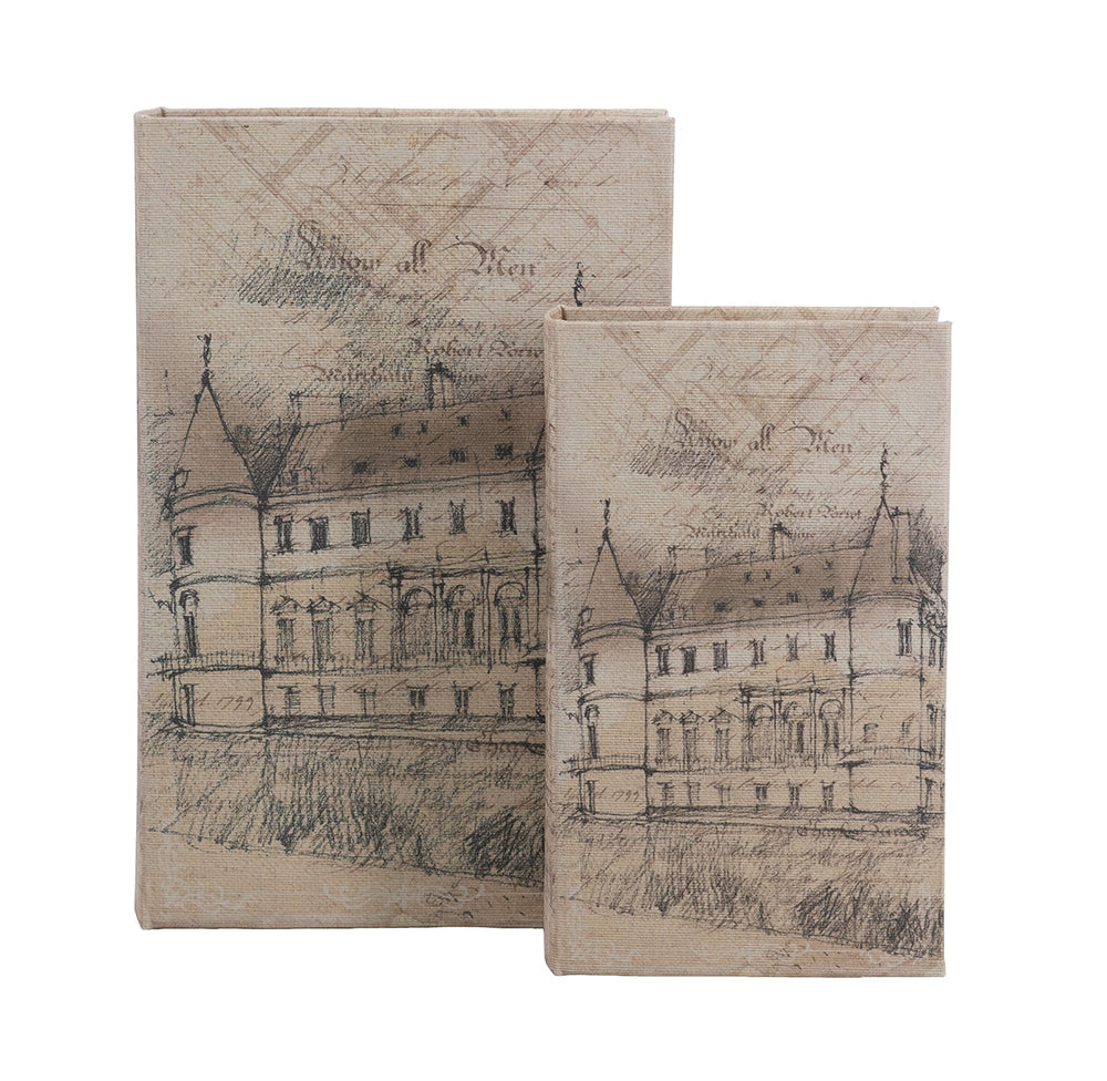 Set of 2 Decorative Book Boxes with Architectural Sketch Mo