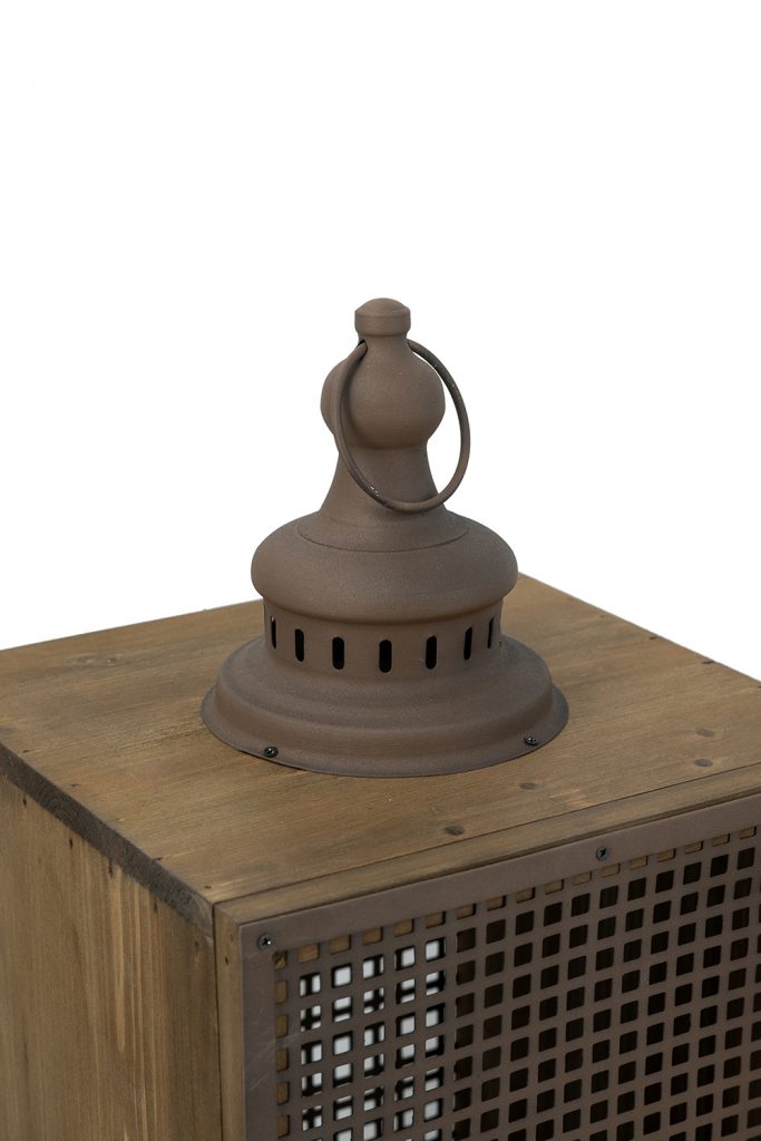 Set of 2 Brown Iron Lanterns with Mesh Panel Design and Fin