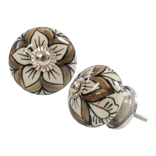 Floral Sketch Knob, Gry/Wht (SS-1335)