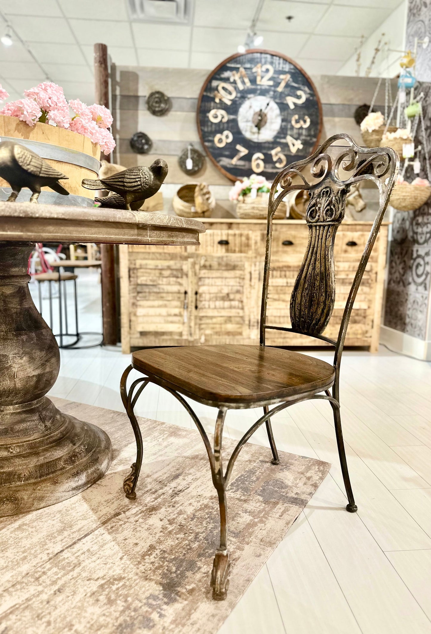 Antique Cast Iron Chair With Wood Seat