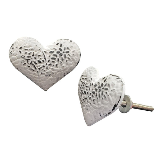 Heart Knob Distressed White