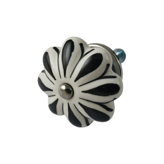 Ceramic Melon Knob, Black Flower, 1.6 in