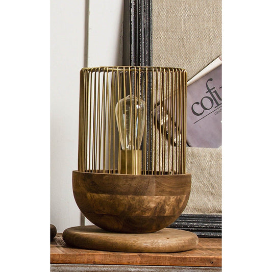 Caged Table Lamp With Wooden Base (VV-22480B)