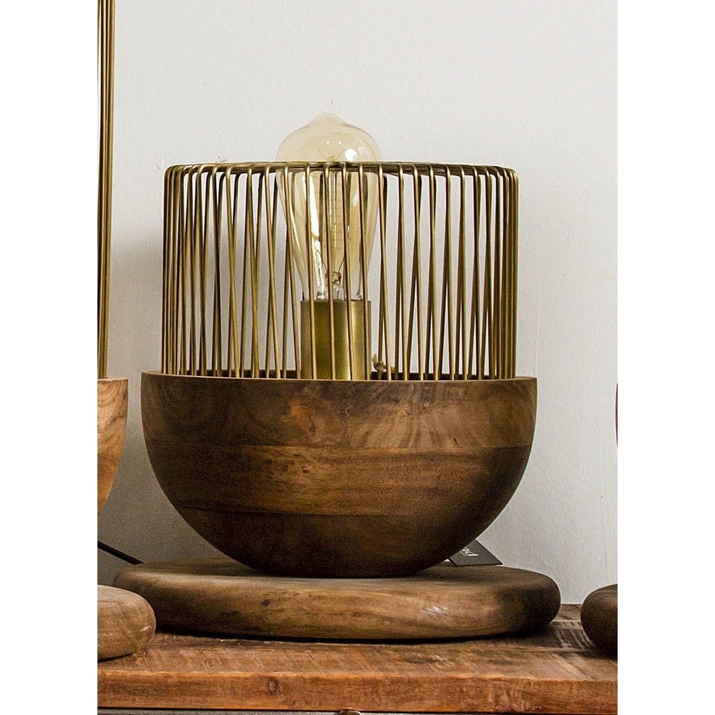 Caged Table Lamp With Wooden Base