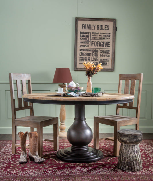 Wooden Pedestal Dining Table, Dia 48", Antique Black