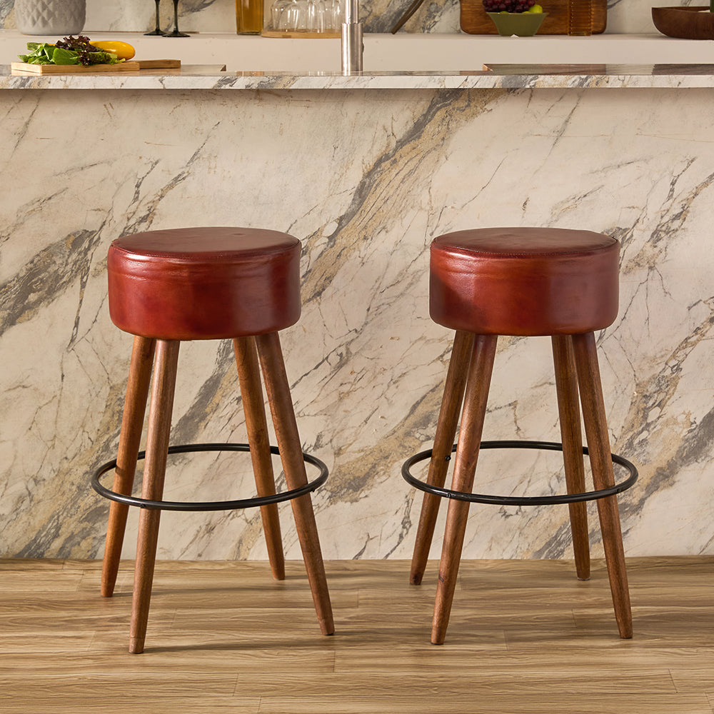 Wooden Havana Leather Bar Stool