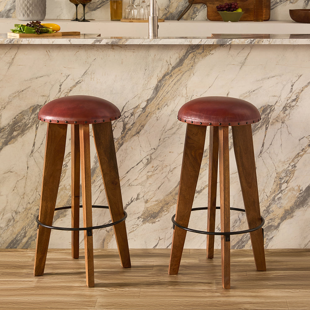 Wooden Figaro Leather Bar Stool