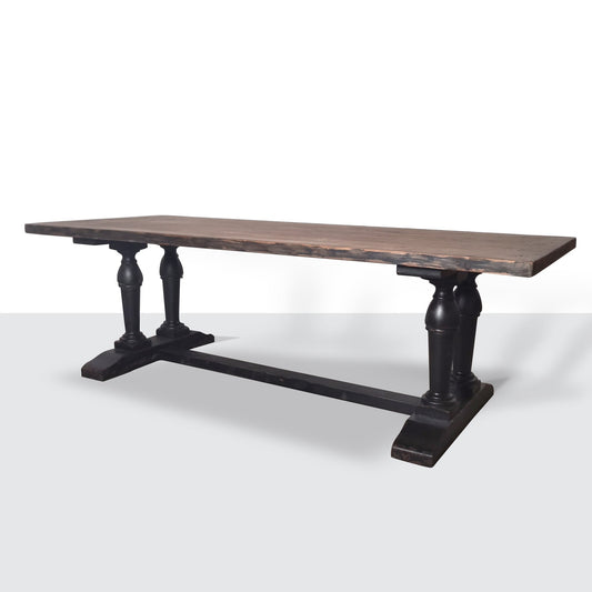 Long Recycled Old Pine Dining Table, Rustic Black