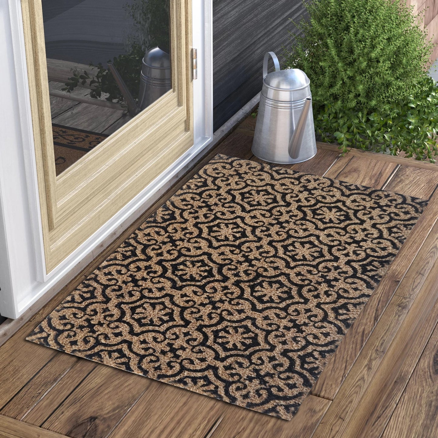 Mosaic Pattern Coir Doormat, Natural, PVC Tufted