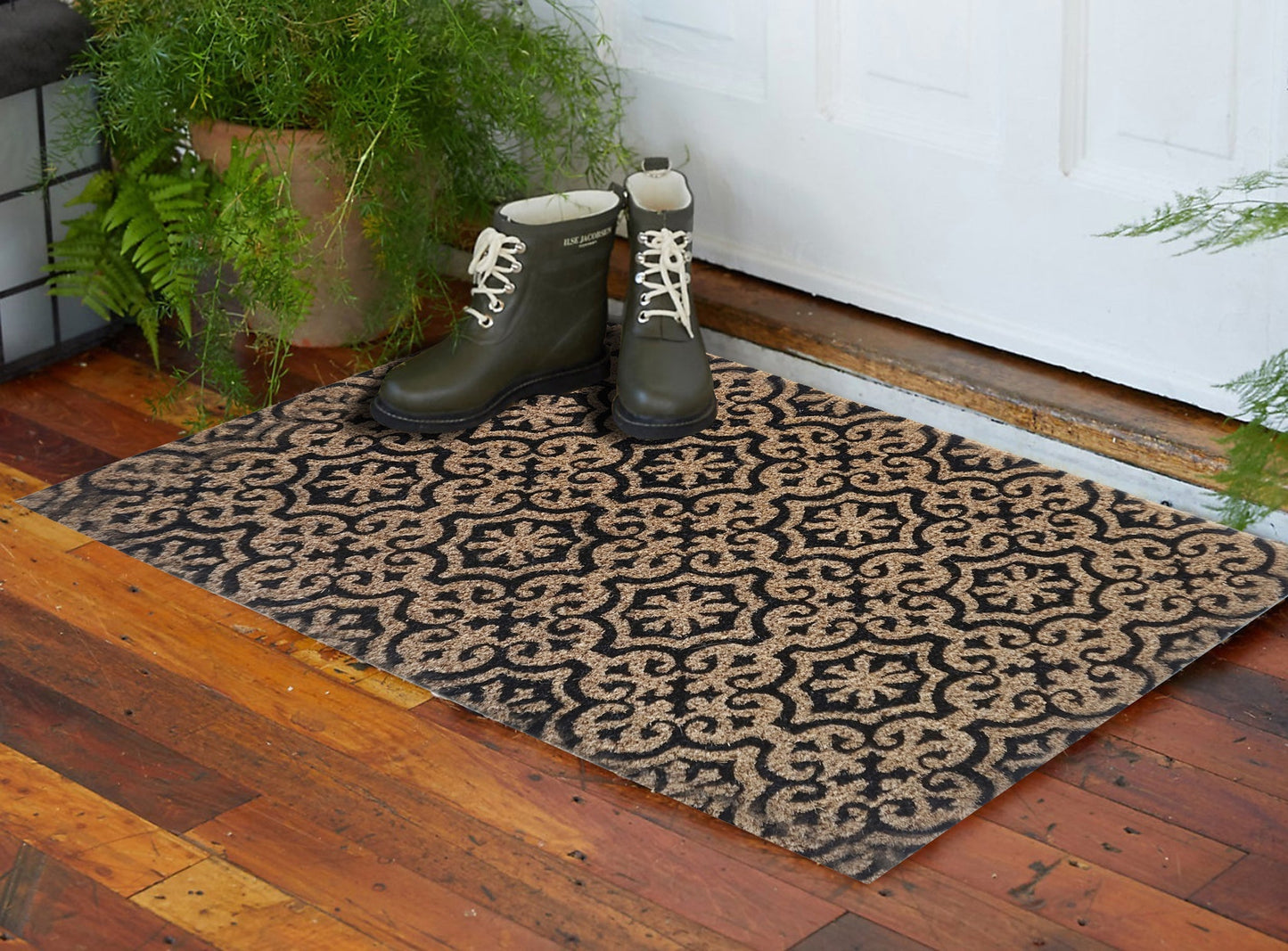 Mosaic Pattern Coir Doormat, Natural, PVC Tufted