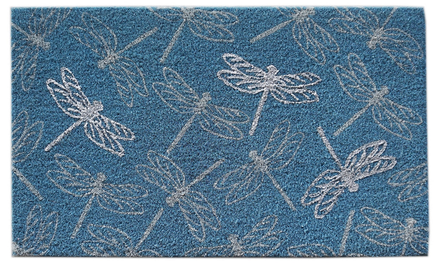 Dragonfly Glitter Doormat, Blue, PVC Tufted