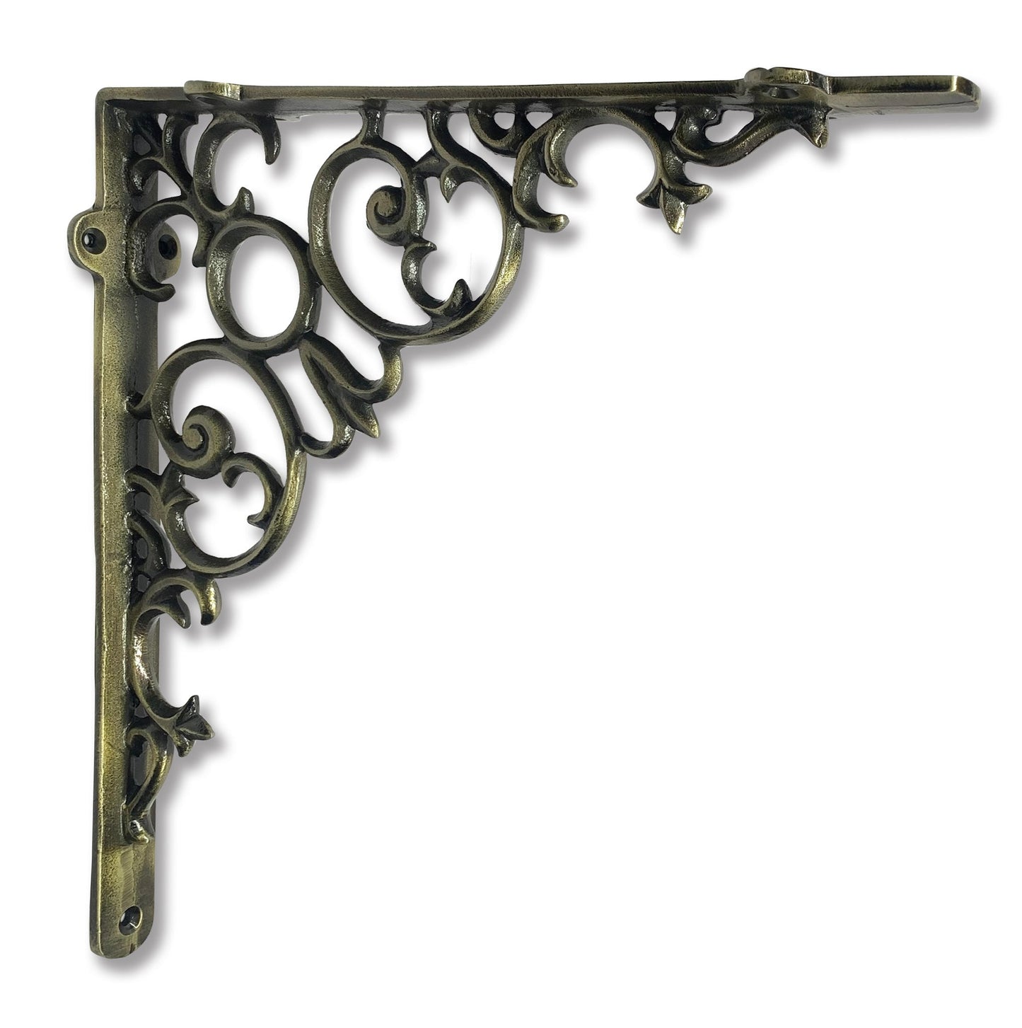 Shelf Bracket, Scroll, Large, Antique Brass