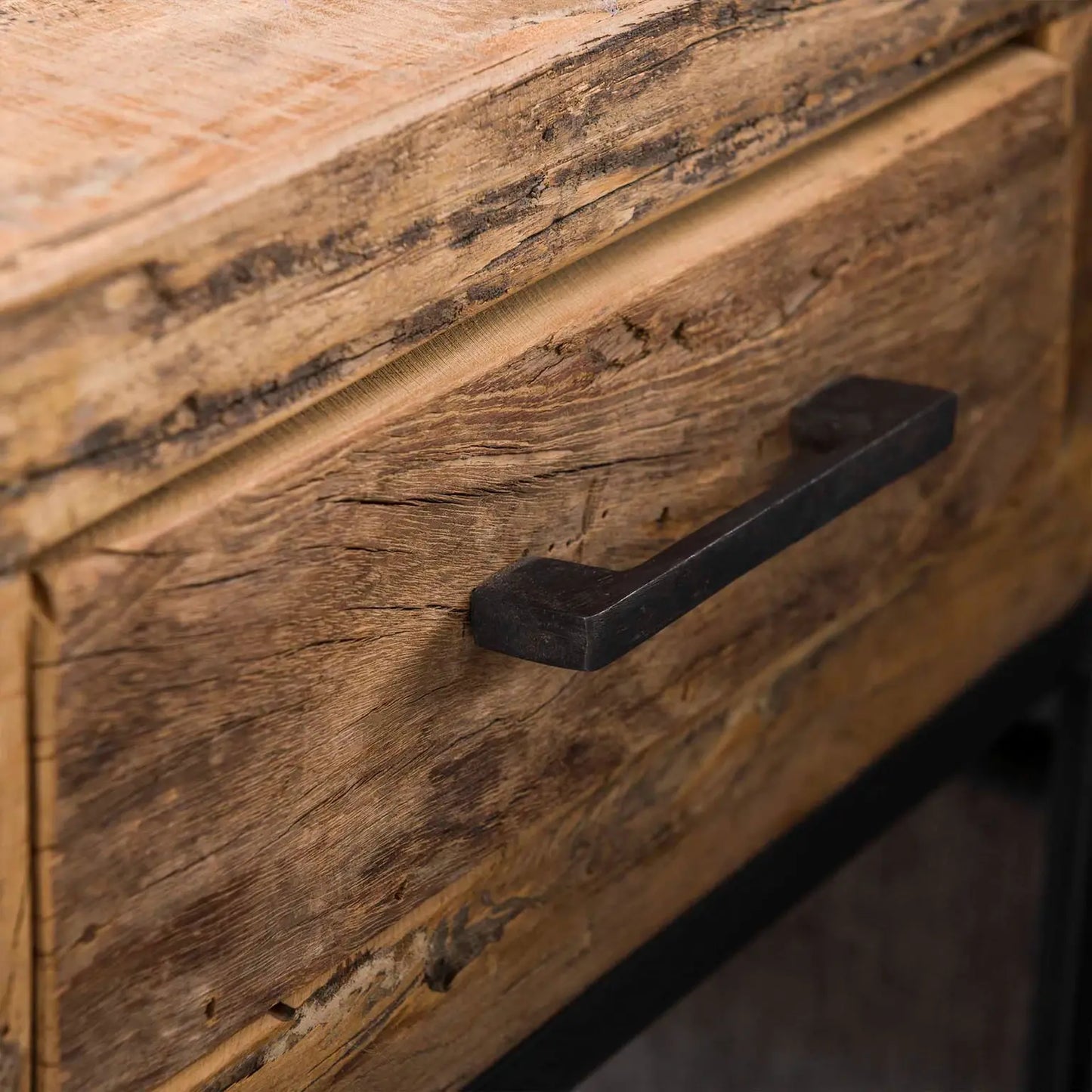 Recycled Wooden Iron Base Table With Drawer