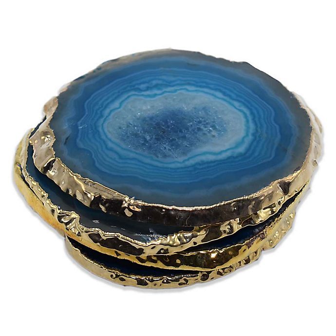 Aqua Blue Agate Coasters, 4.5X4.5 in, Resin