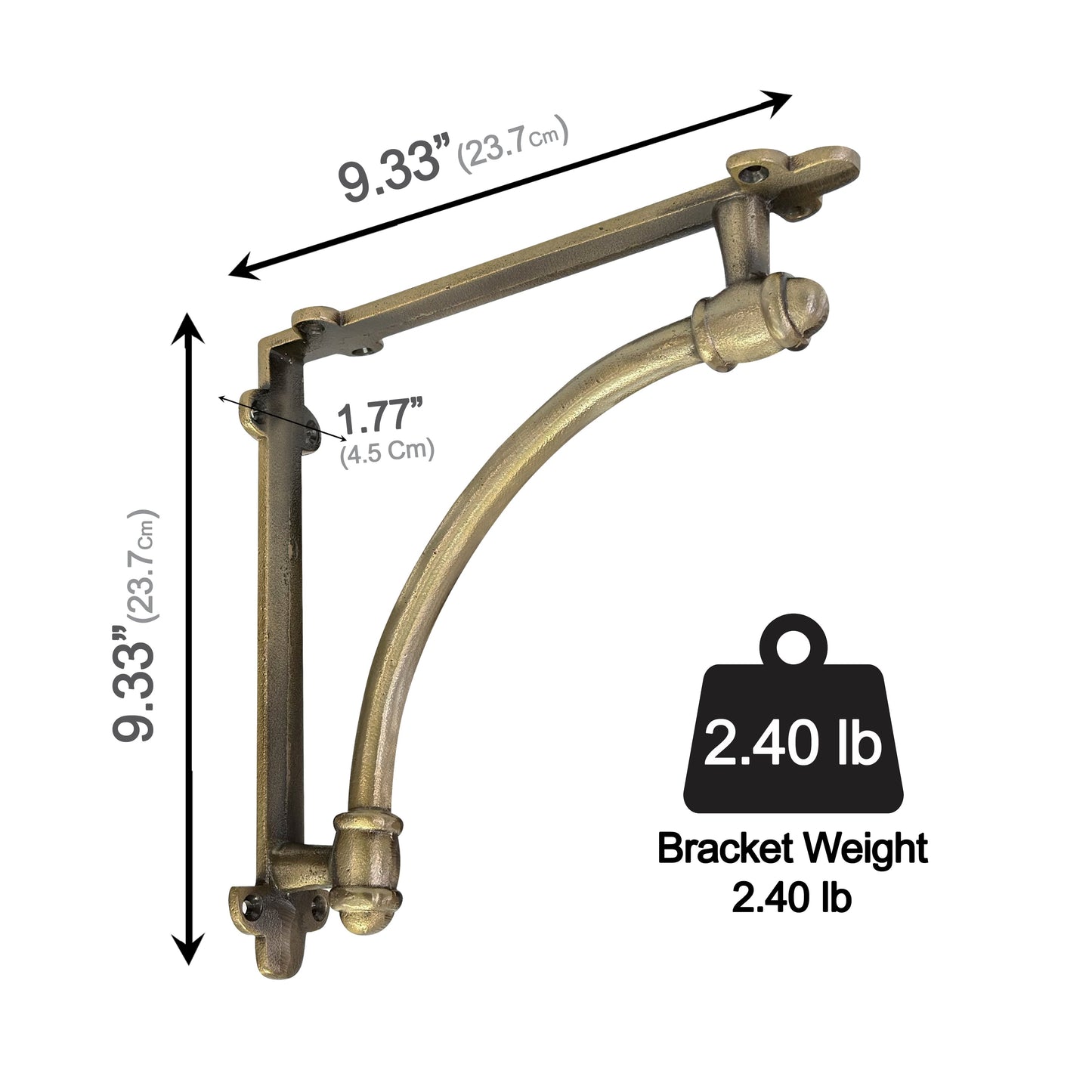 Slim Halfround Bracket, 9.6 inch, Antique Gold