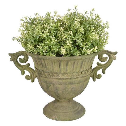 Aged Metal Green Urn Round S