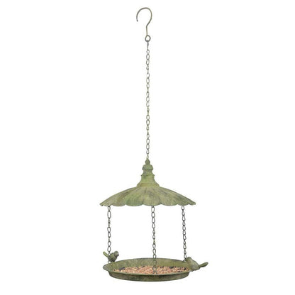 Aged Metal Green Hanging Birdfeeder