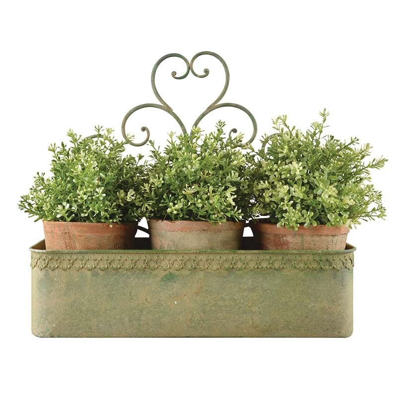 Aged Metal Green Wall Planter L