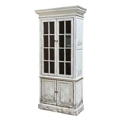 Tall Glass cabinet- Rustic White