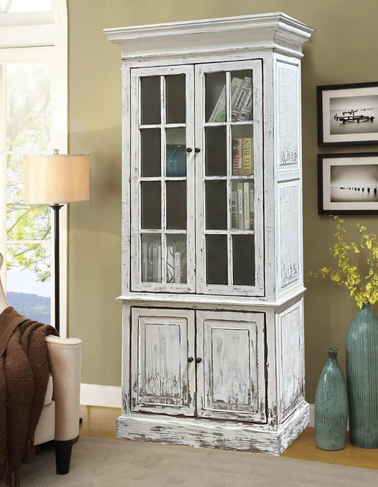 Tall Glass cabinet- Rustic White