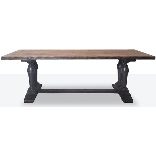 Long Recycled Old Pine Dining Table, Rustic Black