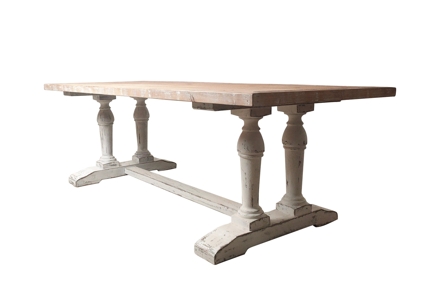 Long Recycled Old Pine Dining Table, Rustic White