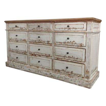 Recycled Pine Buffet, Antique White, 12 Drawers