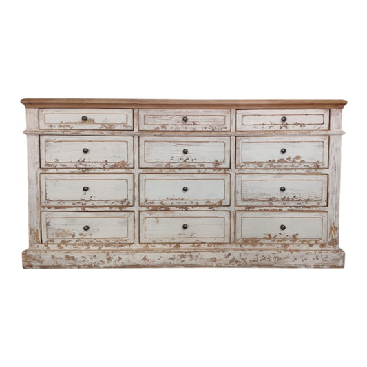 Recycled Pine Buffet, Antique White, 12 Drawers