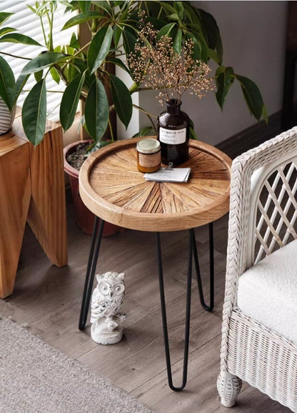 Recycled Old Elm Side Table, Tray Style Top