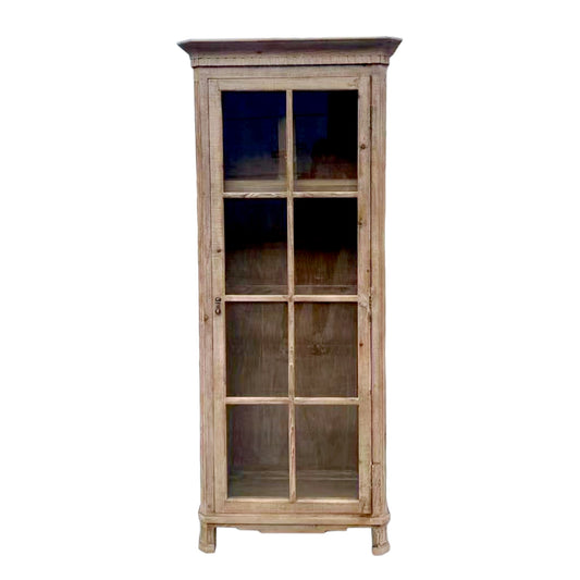 Recycled Old Pine Glass Cabinet, White Wash